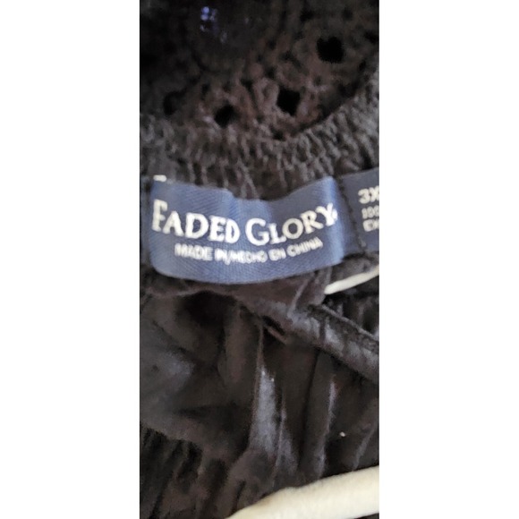NWT Faded Glory black‎ crochet shoulder back women 3X blouse crinkled - Picture 7 of 8